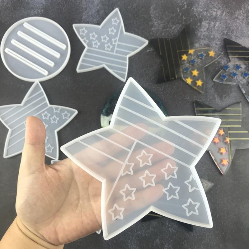 American Flag Five-pointed Star Coaster Combination Silicone Mold Office Tea Water Coaster Mirror Crystal Epoxy Mold