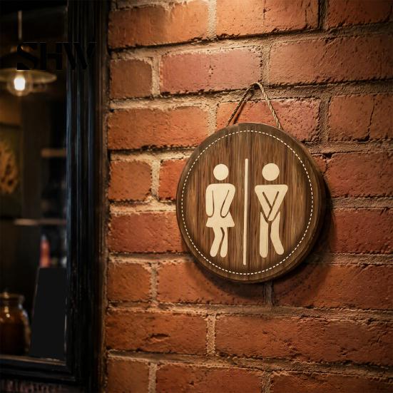 Decorative Wall Ornaments Wooden Restroom Signs, Men's And Women's Half Toilet Sign for Home Bathroom Decor Sign, Rustic Art Hanging Signs Small