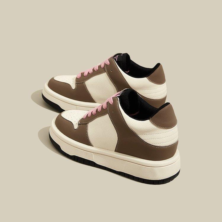 

2024 весна новые цветные туфли на шнуровке с круглым носком женские кожаные туфли ретро повседневные спортивные туфли для увеличения роста женские 40 коричневый