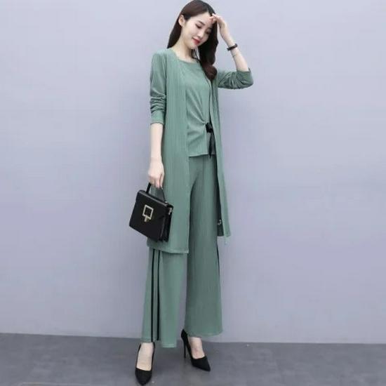 2023 Women's Fashion Three-Piece Set: Wide-Leg Pants, Temperament Coat & Casual Crop Top