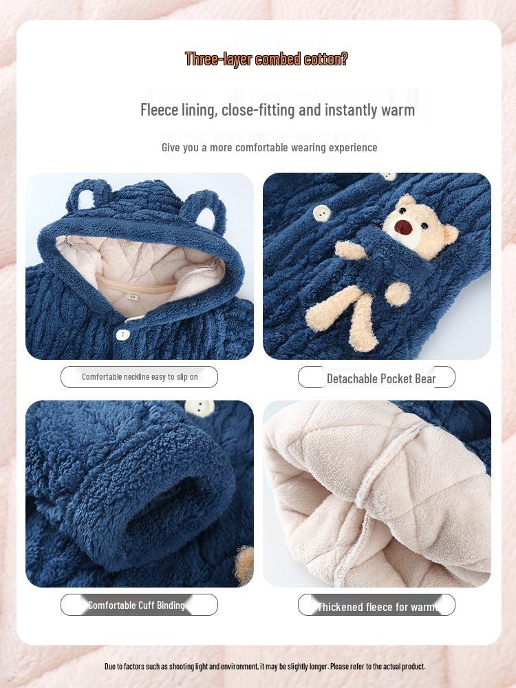 Winter Kids' Flannel Pajamas: Boys & Girls Coral Fleece, Velvet-Lined, Three-Layer Quilted Parent-Child Sleepwear