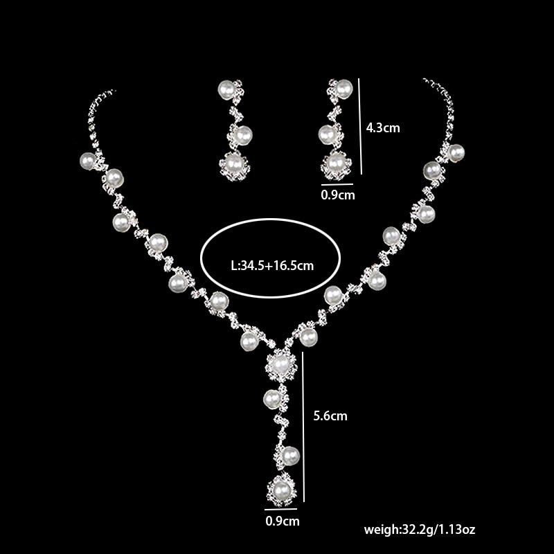 Bridal Accessories, Alloy Elegant Pearl Necklace, Earrings, Jewelry Set, Full Diamond Dress Accessories for Women