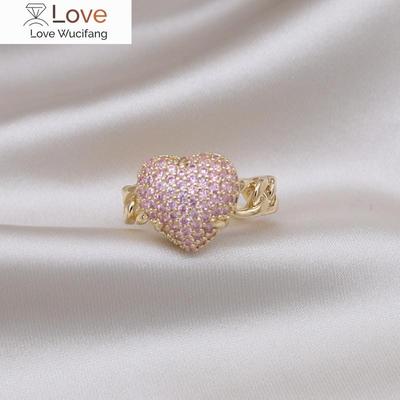 Design Fashion Jewelry 14K Gold Plated Luxury Pink Zircon Love Ring Elegant Women Opening Party Luxury Accessories