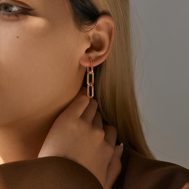 Geometric Minimalist Chain 18k Gold Plated Fashion Earrings For Women