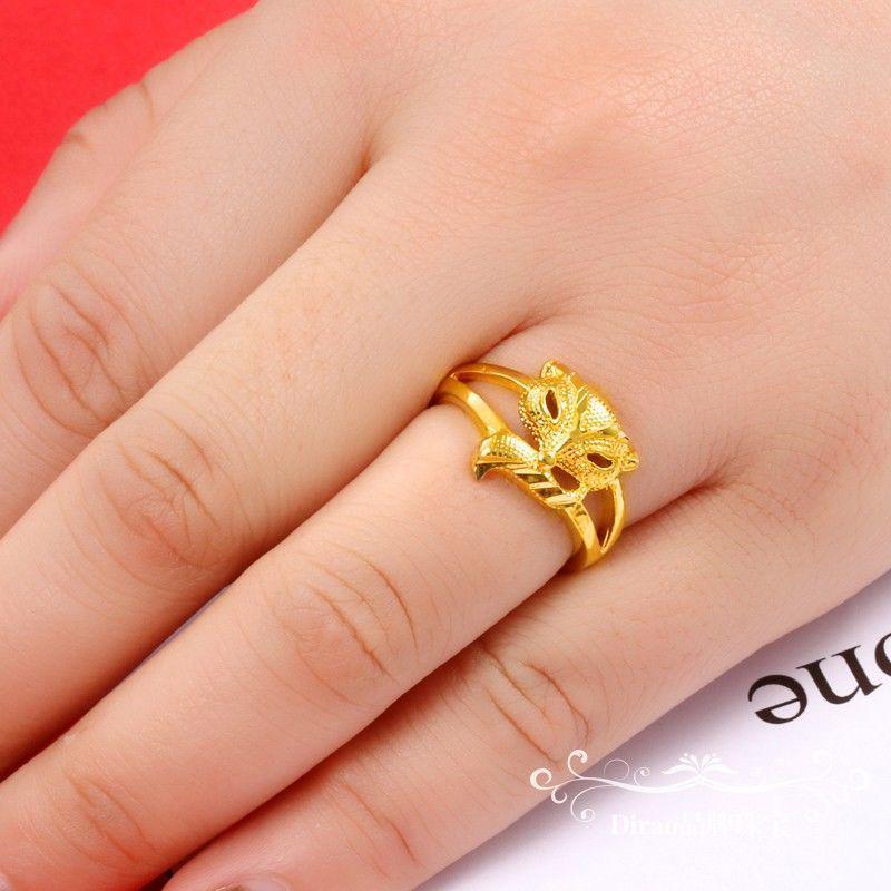Adjustable Gold-Plated Vietnamese Sand Flower Ring for Women