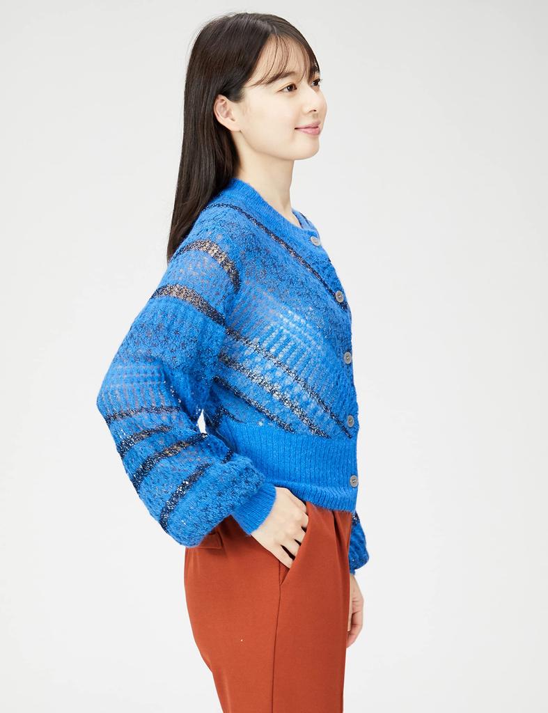 Lily Brown Mohair Jacquard Knit Top LWNT224101 BLU F Lamé Women's