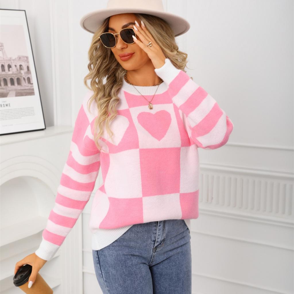 Ladies' Fashionable Heart-shaped Sweater, Loose And Versatile Valentine's Day Knitted Pullover Sweater