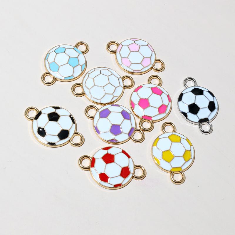 20pcs Football Charms Connector Double Loops Enamel  Pendant  for Bracelet Necklace Earrings DIY Jewelry Making Accessories