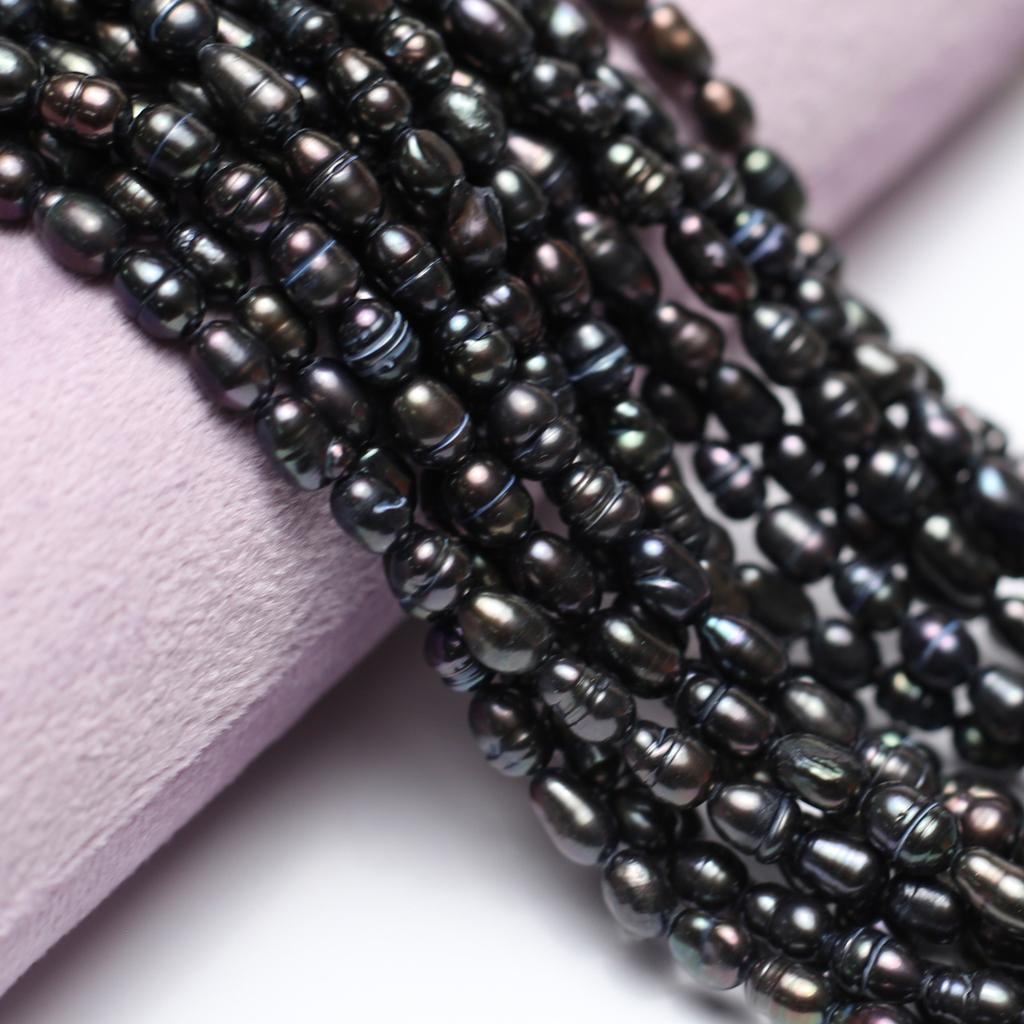 Boho Handmade Rice Pearl, Black Natural Freshwater Pearls Beads for Jewelry Making DIY Necklace Accessories, Mother's Day Crafts 36cm