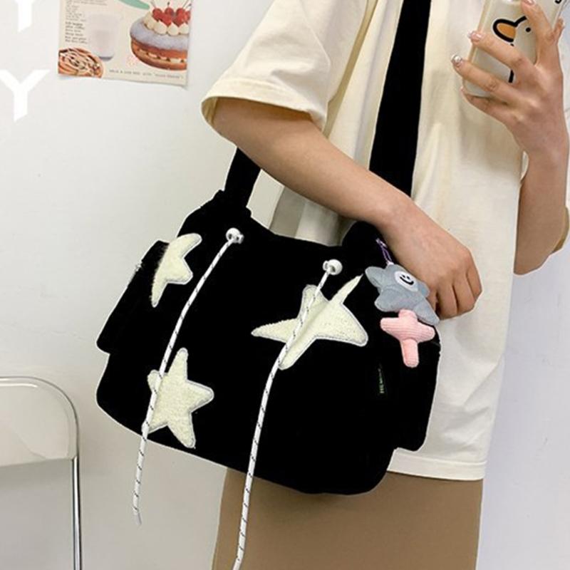 Women Fashion Corduroy Crossbody Shoulder Bag Large Capacity Simple Handbag for Girls