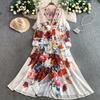 Summer Holiday Gorgeous Flower Chiffon Long Dress Women Deep V Neck Long Lantern Sleeve Floral Print Boho Robe Dress