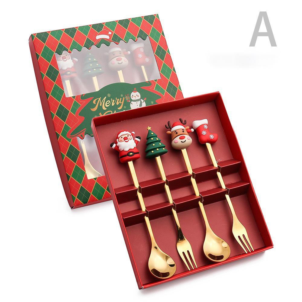 2/4/6Pcs Christmas Fork And Spoon Set,Stainless Steel Creative Tableware,Coffee Tea Dessert Forks And Spoons Gift Set