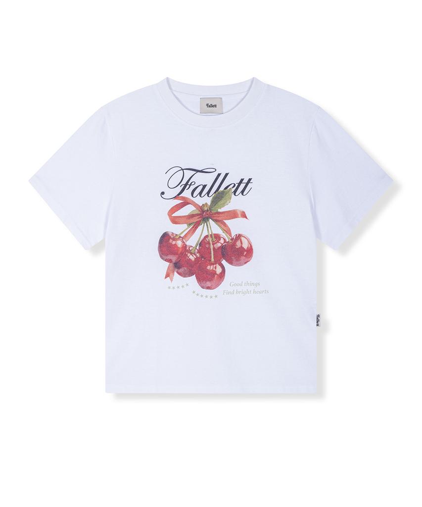 FALLETT Ribbon Cherry Short Sleeve T-Shirt White