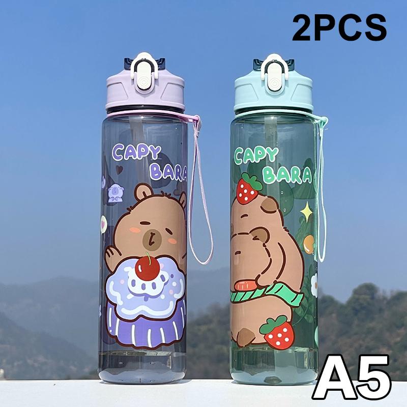 800Ml Cartoon Capybara Water Bottle Plastic Water Cup Portable Large Capacity With Straw Sports Water Bottle Travel Outdoor