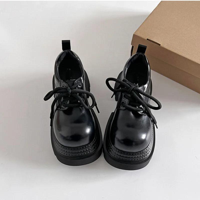 Модные Женские Лодочки Черные На Толстой Подошве Весна Осень Увеличение Роста Однотонная Обувь Массивные Высокие Каблуки Лоферы 35 чёрный 3570₽