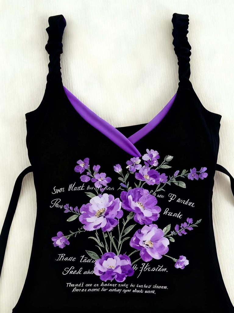 Y2K Spicy Girl Floral V-Neck Long Sleeve Cinched Waist T-Shirt