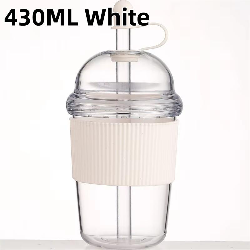 1pc 430ml Portable Flip Straw Cup Plastics Ins Style High-Capacity Water Bottles Tea Coffee Milk Heat-Resistant Juice Jelly Cups