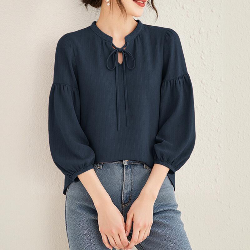 ZANZEA Damska codzienna luźna bluzka ze stójką i rękawami 3/4