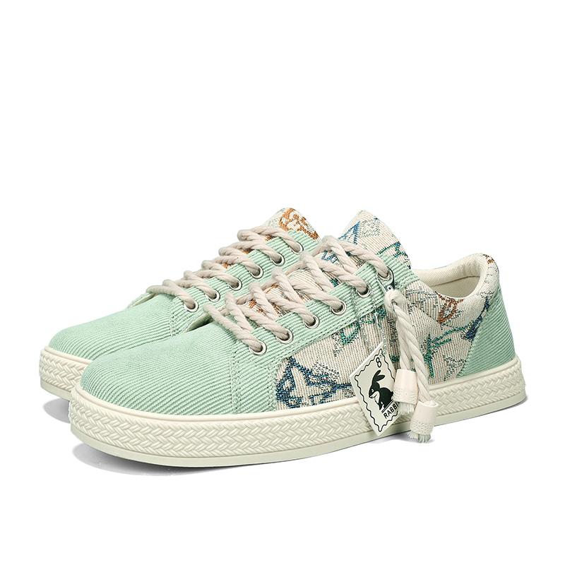 Youth Casual Cricket Shoes Fashion Trend Board Skateboard Canvas Lace-Up Sneakers Couples' Fashionable Graffiti Print Skate Shoe