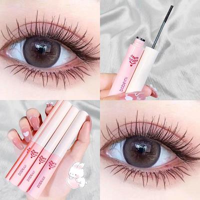 Mascara de Maquillaje con Pincel Ultra Fino Fibra de Seda Alarga las Pestañas Impermeable Secado Rápido Negro Marrón Rizador Mascara Cosméticos