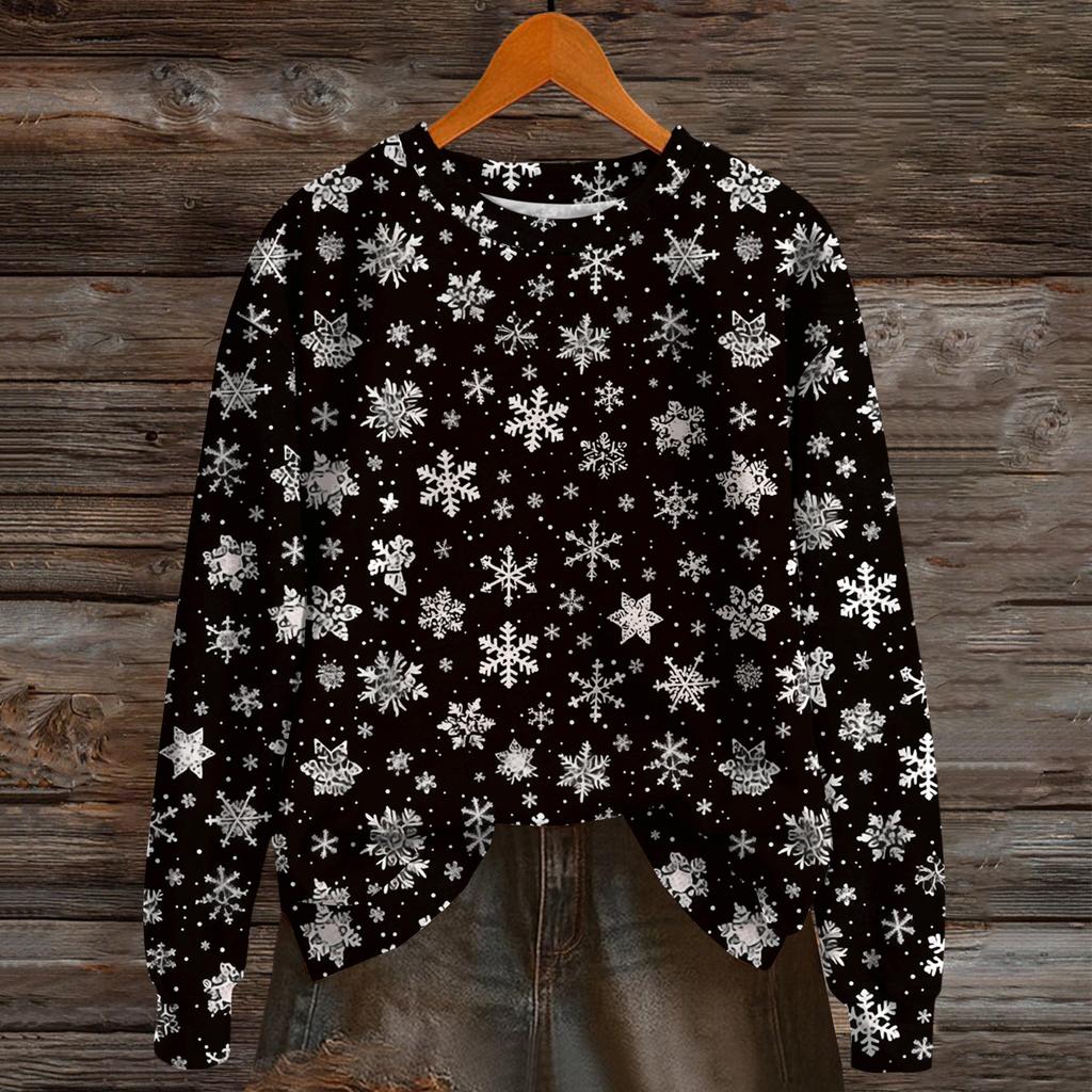 Damenmode Langarm Weihnachten Schneemann Schneeflocke Druck Jacke Strickjacke