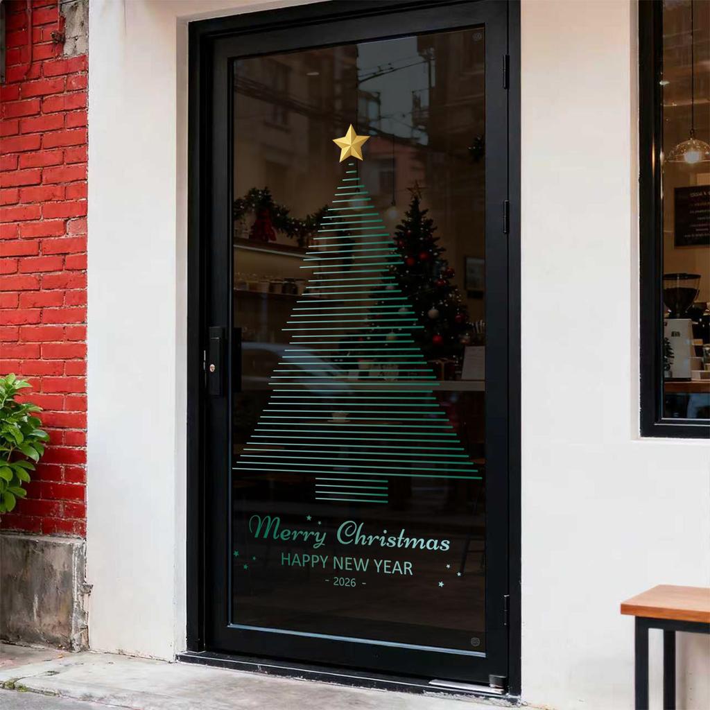 Weihnachts-Einkaufszentrum Fenster Glastür Atmosphäre Dekoration Weihnachtsbaum Statische Aufkleber