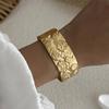 Stainless Steel Exaggerated Wide Cuff Bangle for Women Gold Color Flower Butterfly Leaves Sun Geometric Bracelet Party Jewelry