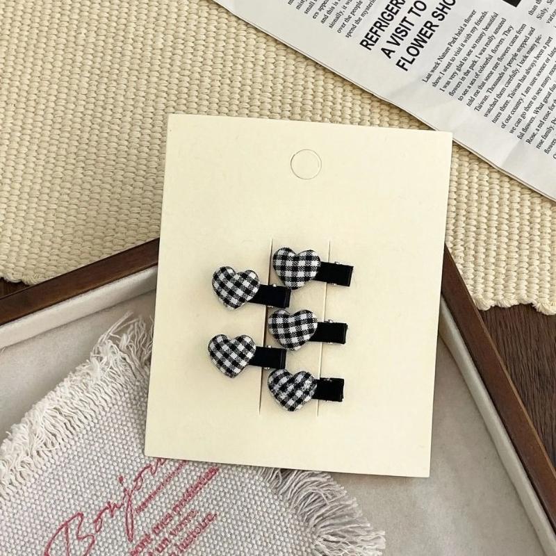 5Pcs Sweet Korean Fabric Plaid Mini Love Hairpin Cute Small Duck Bill Clip Baby Plaid Broken Hairpin