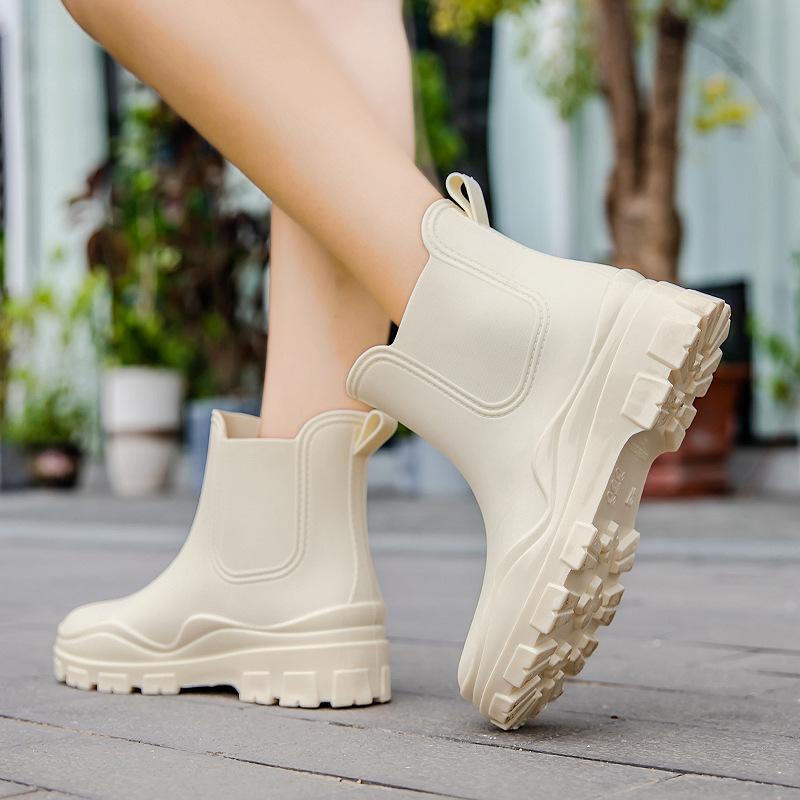 Fashion Chelsea mid-tube rain shoes women s elastic rain boots Martin boots non-slip water boots rain boots cover shoes 36