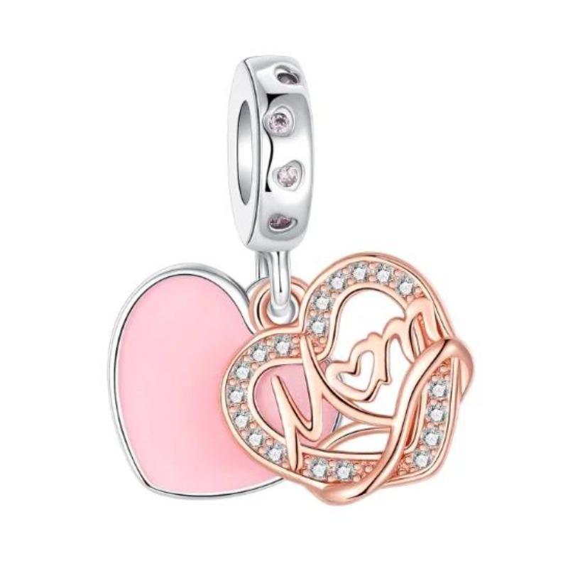 Sparkling Birthstone Charms Copper Heart Mom Key Pendant Bead Fit Original Necklace Bracelet Women Jewelry Diy Gift