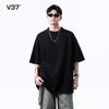 2025Summer Korean Style Loose Round Neck Textured Short Sleeve Padded Shoulder Simple Solid Color Half Sleeve Unisex Trendy Basic Base Shirt t