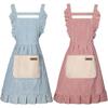 Ladies Girls Apron Kitchen - 2PC Cooking Aprons with Lace Pocket Cords Oil Resistant Stain Resistant Cotton Linen Coral Fleece for Cooking Baking BBQ