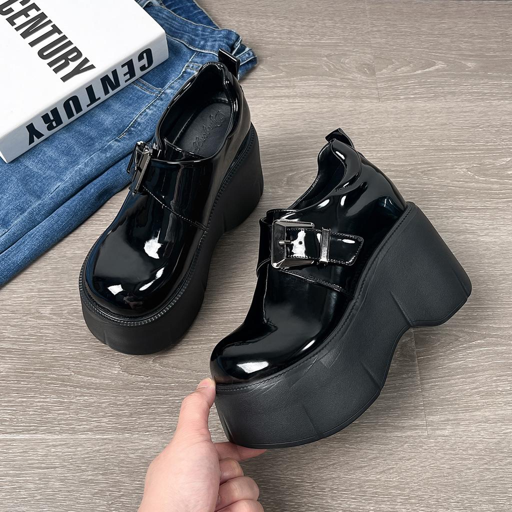 Versatile Fashion Muffin Shoes New Platform Inner Height Increase Women's Black Single Shoes