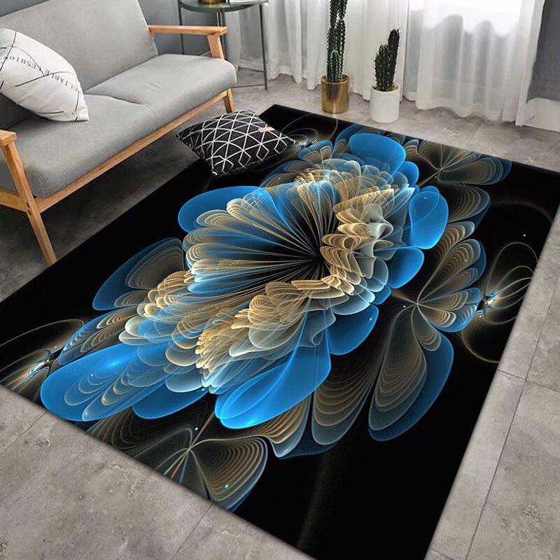 Modern Blue Flower Anti Slip Washable Carpet Cute Room Décor Light Luxury RUG FOR LIVE ROOM Easy Cleaning Coffee Tables Mat