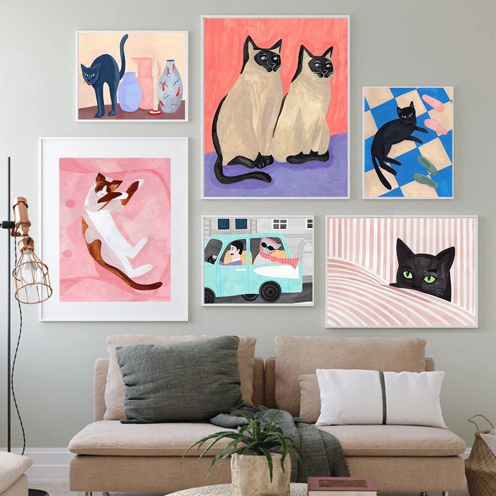 Funny Cats Posters Don't Wake French Cat Canvas Painting Cartoon Animals Wall Art Print Pictures for Living Room Home Decoration No Frame