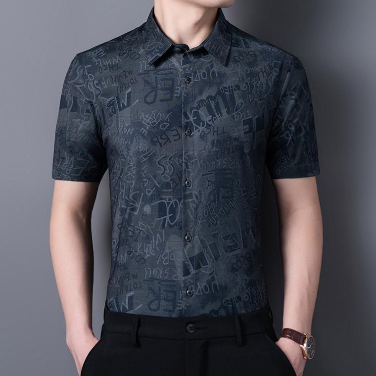 Summer Shirt Men Short Sleeve Fashion Korean Version Slim Fit Ruffian Print Shirt Free Ironing Leisure Port Style Top Coat