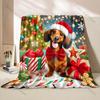 Multi Size Christmas Themed Dachshund Pattern Blanket Flannel Material Soft Warm for All Seasons Home Outdoor Camping Picnics RV