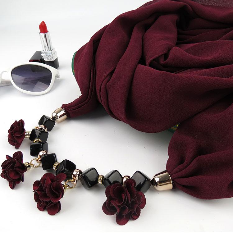 Women Printed Chiffon Ring Scarf Hijabs Multi-style Jewelry Necklace Flower Pendant Scarf Lady Apparel Accessories Wholesale