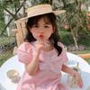 Children Baby Girl Sunhats Small Lace Up Flat Top Outdoor Beach Holiday Summer Plaited Straw Hat Cap for Kids Decorative Props