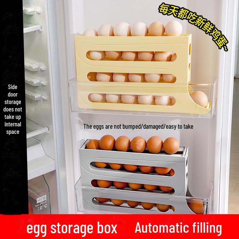 Automatic Rolling Multi-Layer Egg Storage Box for Fridge and Countertop