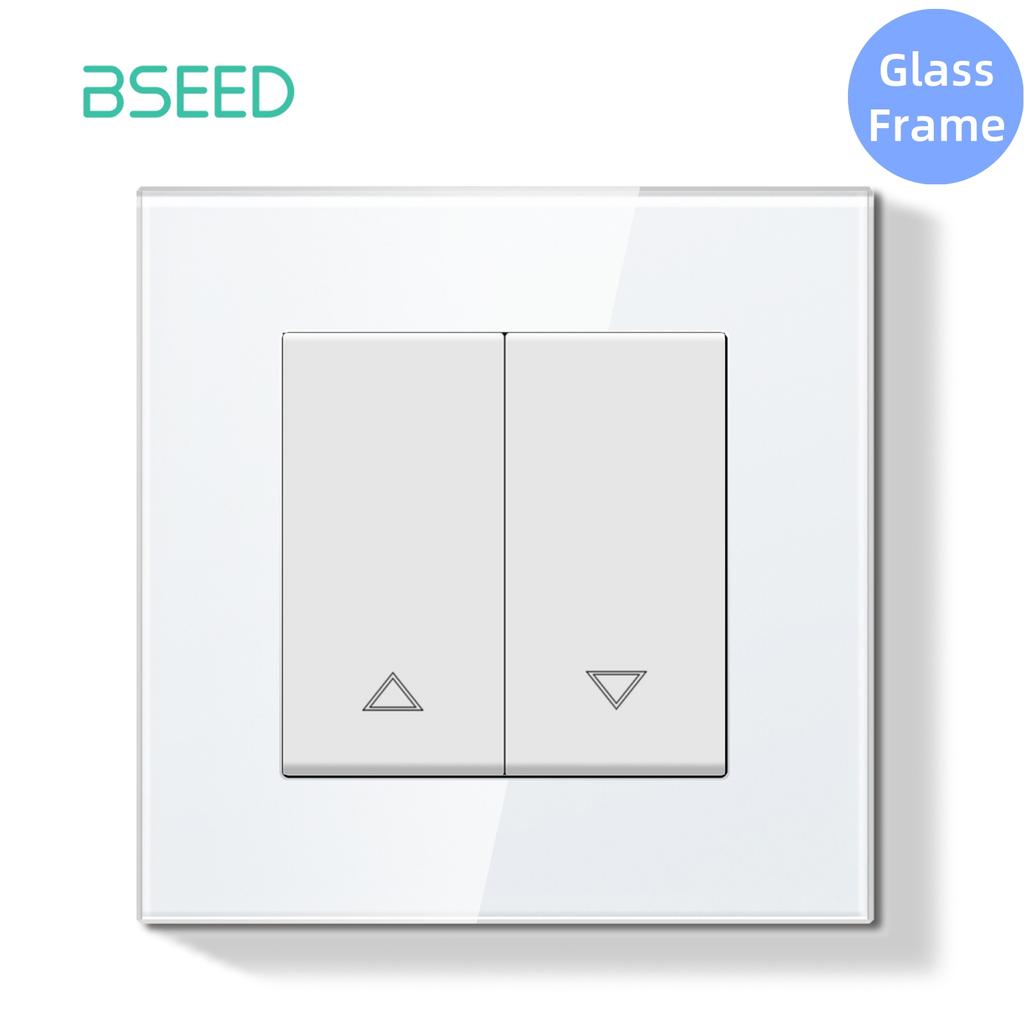 BSEED Mechanical Curtain Switch Electric Roller Shutter Switch Push Button Wall Blinds Switch Glass Plastic Frame EU Standard