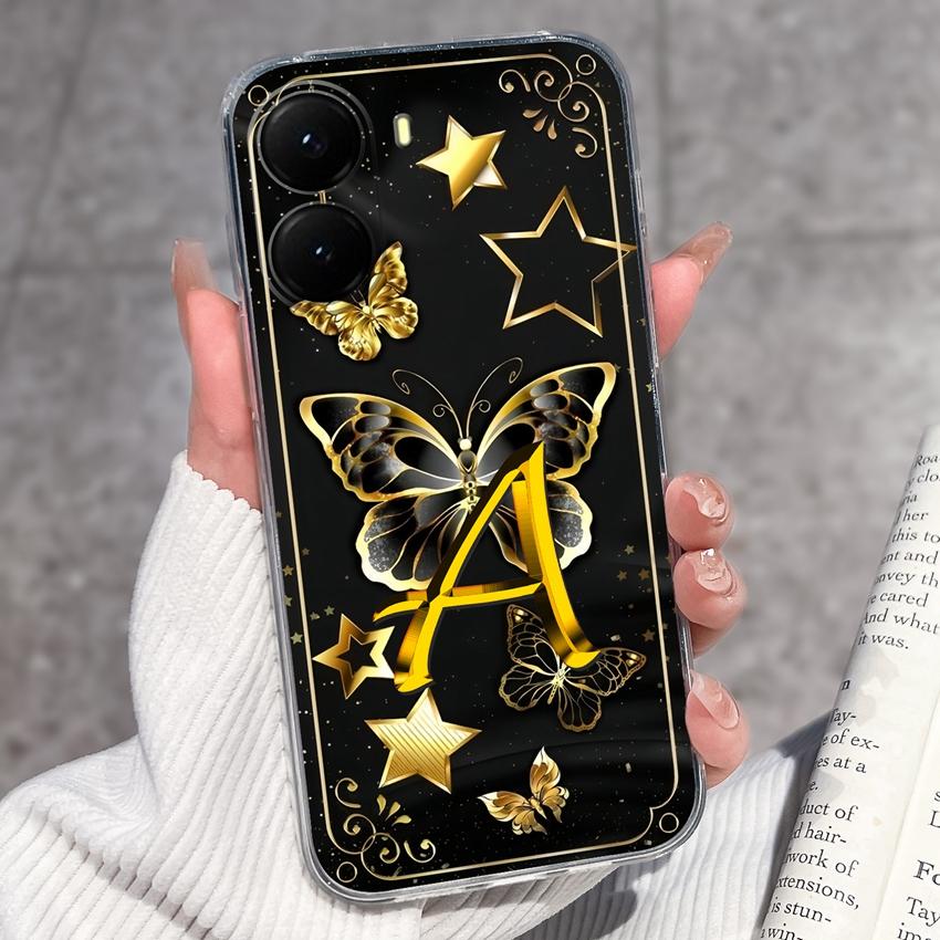 Initial Letter A-Z Fashion Phone Case For Xiaomi Poco X7 X6 X5 X4 X3 Pro C85 C75 C71 C51 C50 Black TPU Soft Silicone Protective Shell For Xiaomi Cover