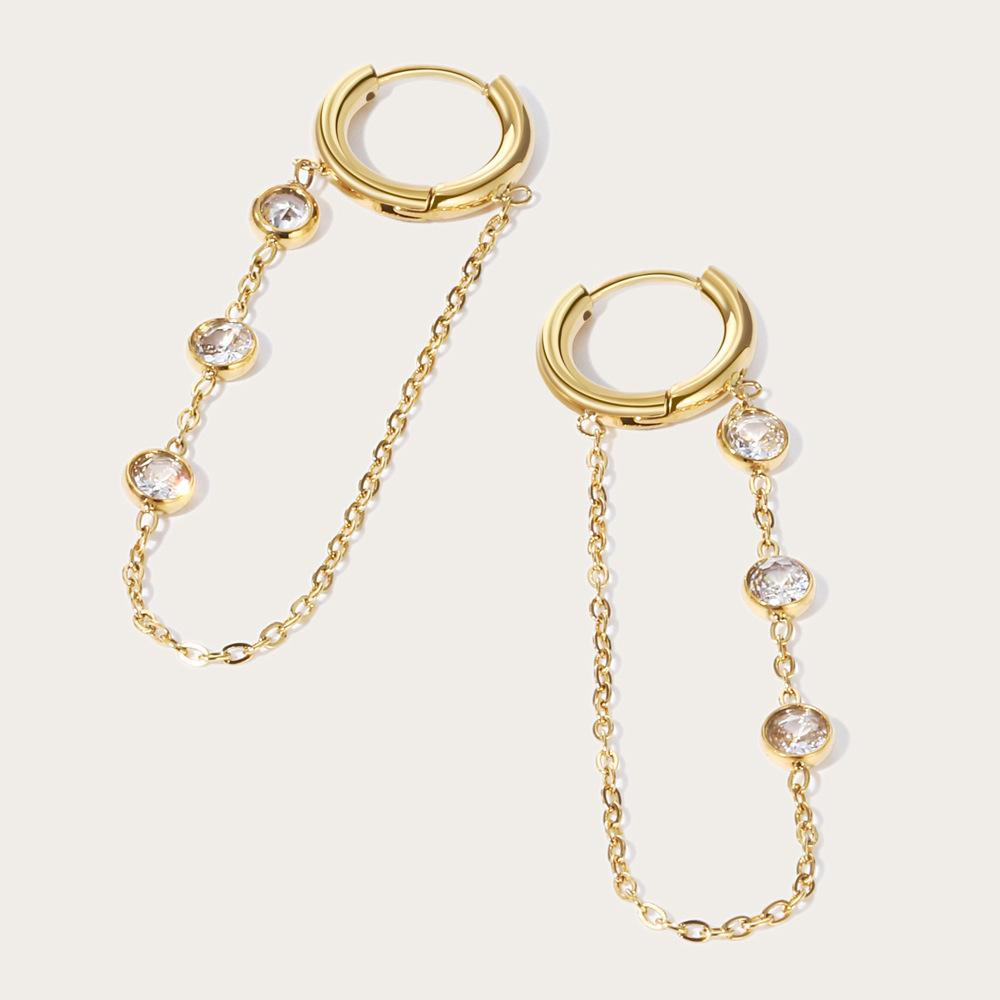 New Arrival Fashion Hoop Stainless Steel Zircon Geometric Shape Gold Plated Trendy Women's Earrings
