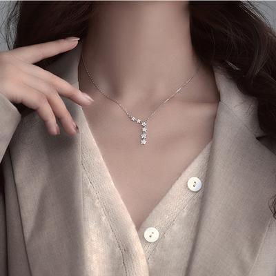 925 Sterling Silber Shiny Zirkon Stern Halsband Silber Einfache Geschenk für Mädchen Halskette Frauen Party Weibliche Edlen Schmuck