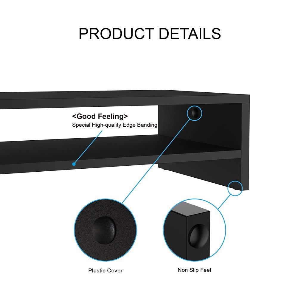 FITUEYES Wooden Desktop Stand with Monitor and Keyboard 540mm DT205401WB Two-Tier Storage, Wide, Black,