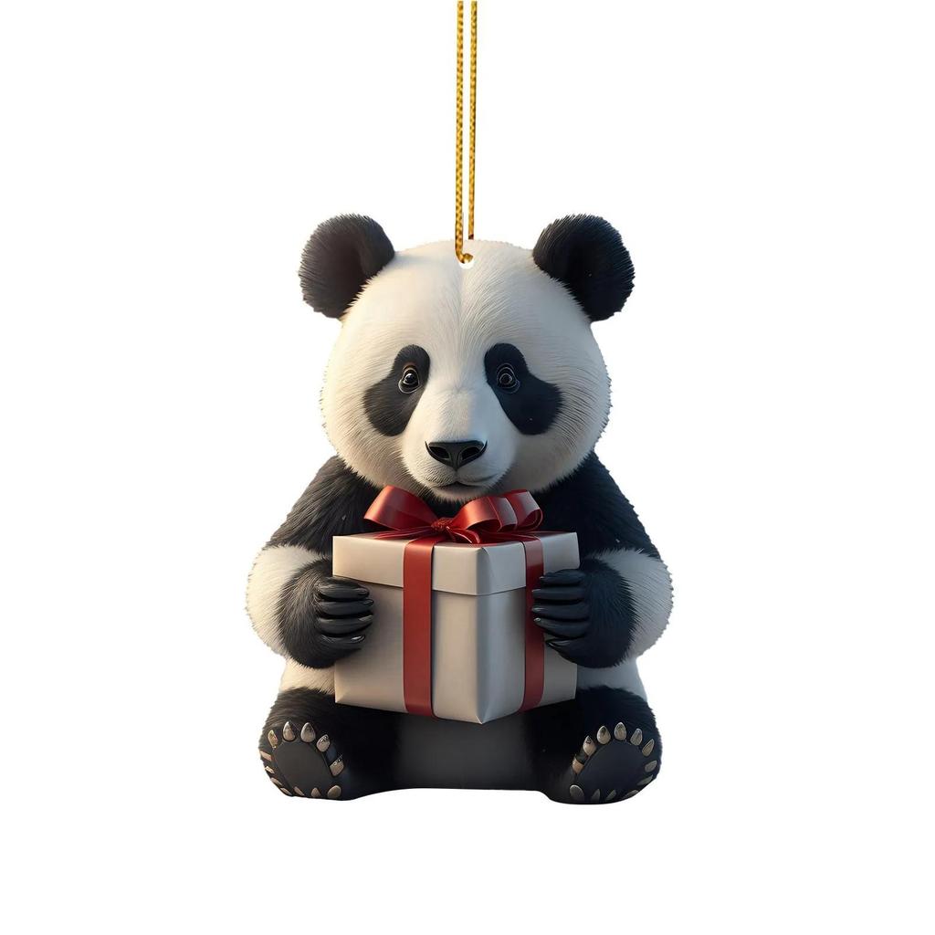 Christmas Panda Pendant: Acrylic Cartoon Panda for Tree or Car Decoration