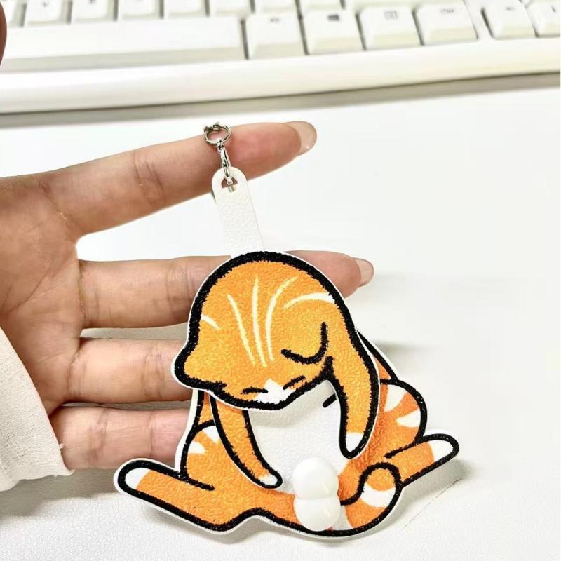 Creative Pull Play Egg Cat Keychain Fidget Toys Cute Funny Rotatable Acrylic Bag Pendant For Women Keyring Purse Bag Accessory