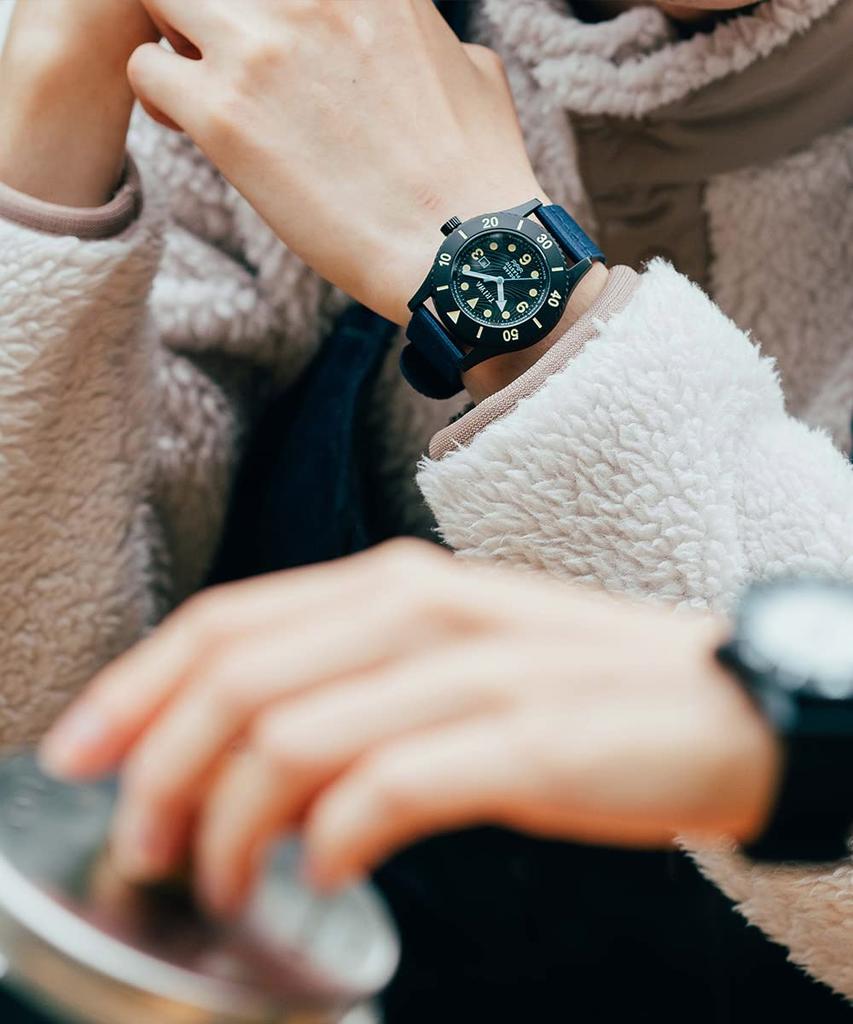 TRIWA Watch Recycled Campus Belt Japan Navy X Black TIME FOR SUB OCEANS CAMP Genuine 10 ATM Marine Recycled Plastic Men's & Women's (Unisex)