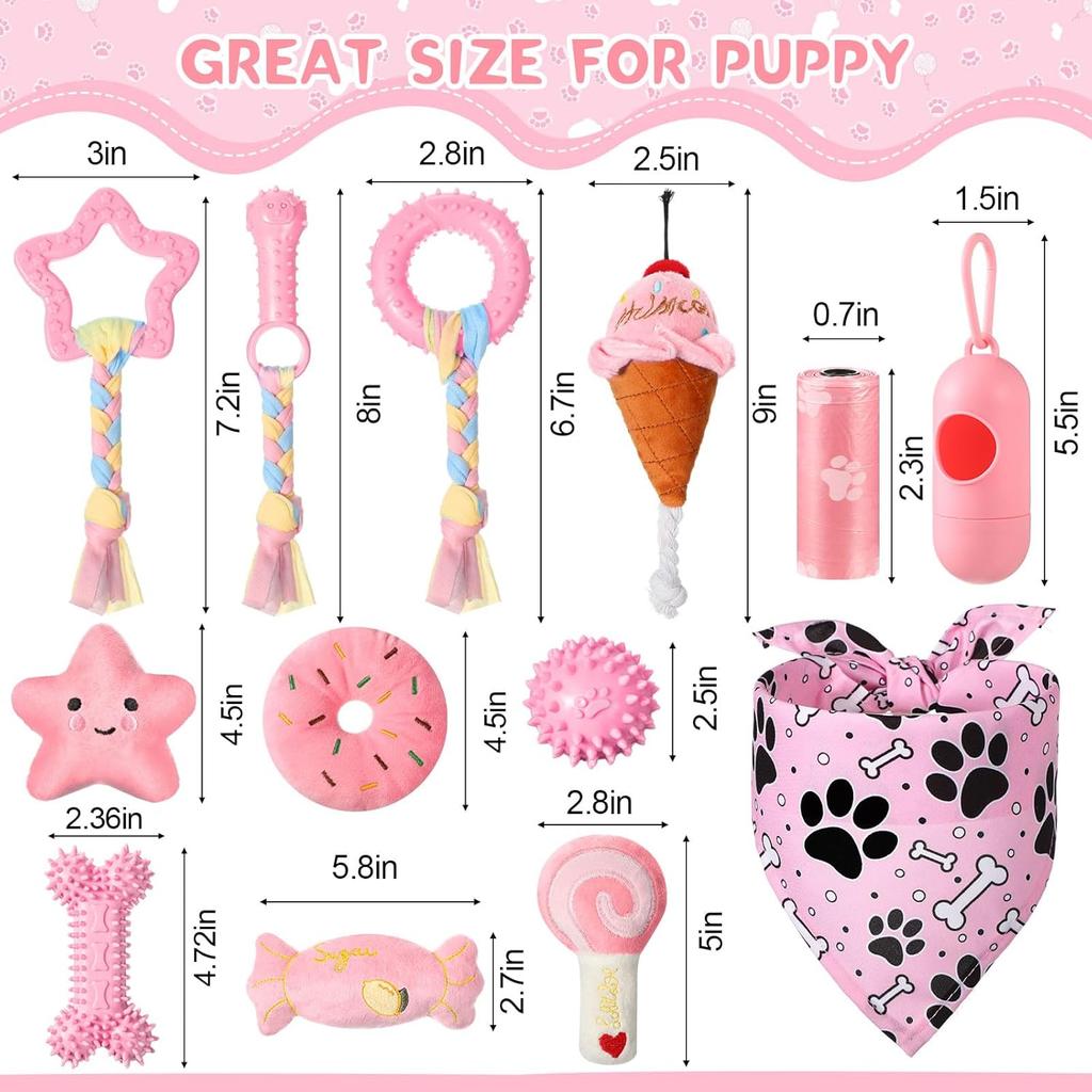 14 Pack Puppy Teething Toys, Chew Toys for Small Dogs Puppy Toys Pink Dog Stuff with Soft Rubber Balls and Colorful Ropes for Small Breed Interactive