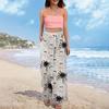 Women Summer Boho Palazzo Pants High Waist Wide Leg Halloween Printing Casual Trousers With Pockets